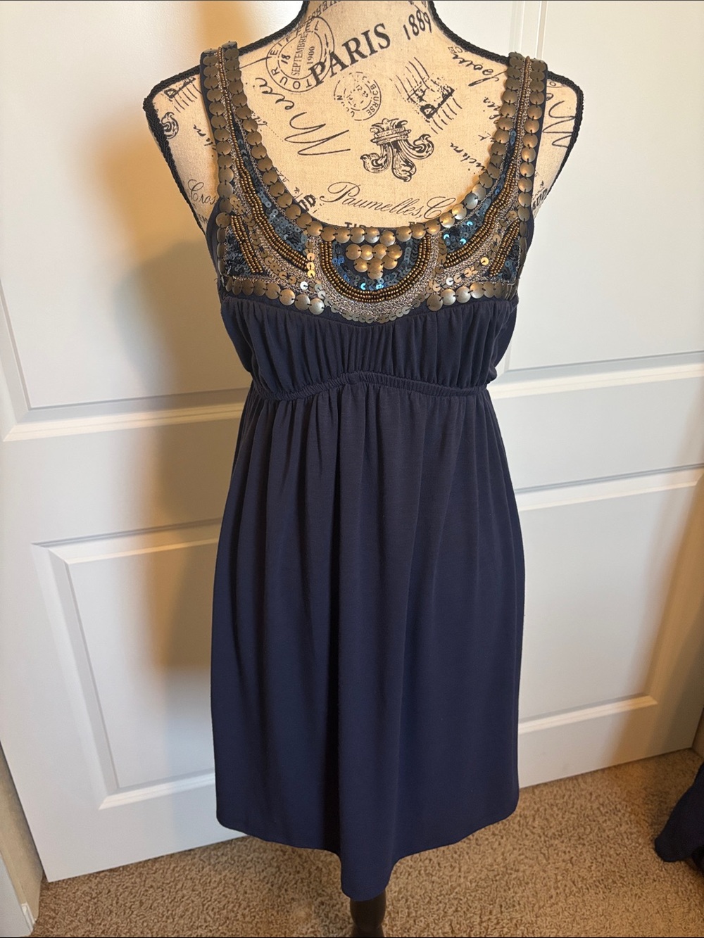 bailey blue Navy Beaded Scoop Neck Mini Dress
